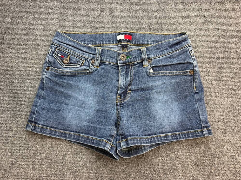 Tommy Jeans Womens Size 7 Denim Shorts Stretch Blue Logo Detail Low Rise